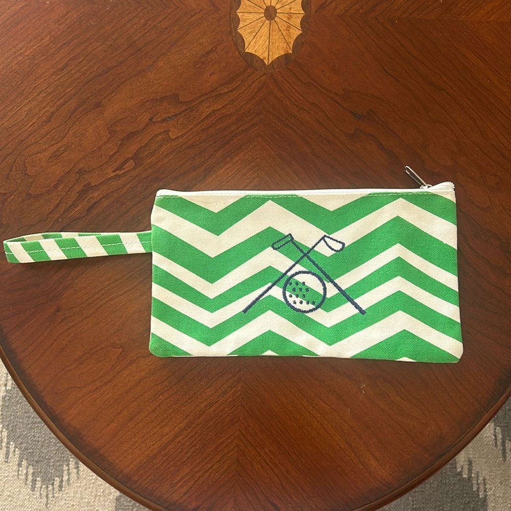 Tuckernuck CB Station golf wristlet clutch with chevron green print